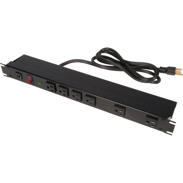 Rack Solutions 15Amp Horizontal Power Strip w/ 15Ft Cord. Rear Facing 6 Outlet, Nema PS19-R6-15-S-M